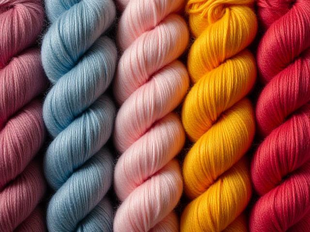 Verschiedene Stränge farbiger Wollgarne, kunstvoll angeordnet